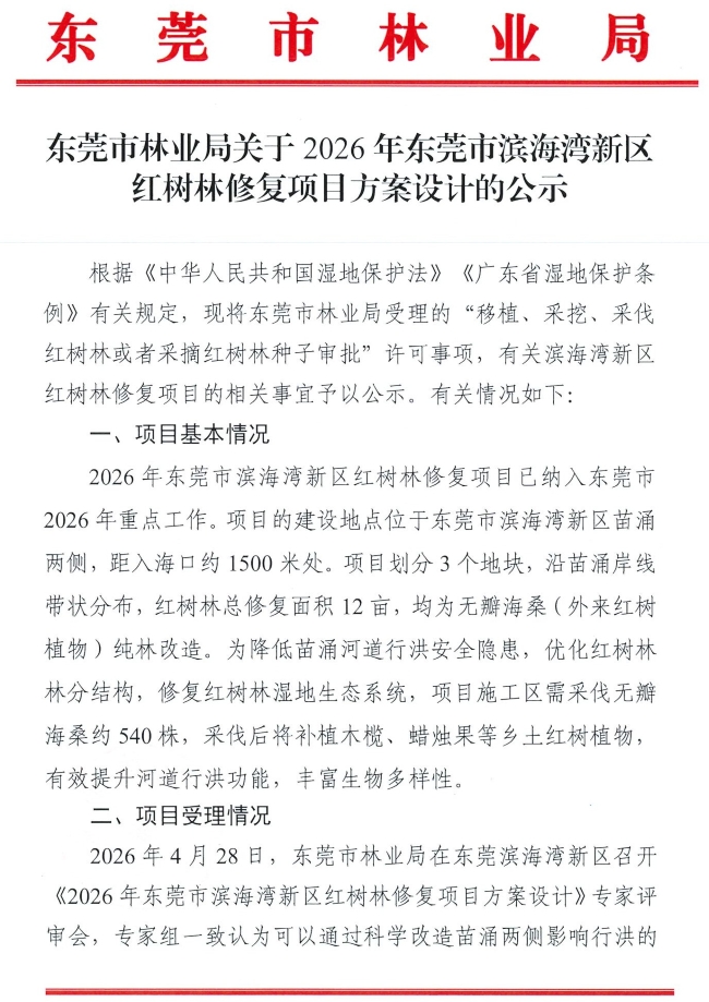 东莞市林业局关于2026年东莞市滨海湾新区红树林修复项目方案设计的公示_页面_1.jpg